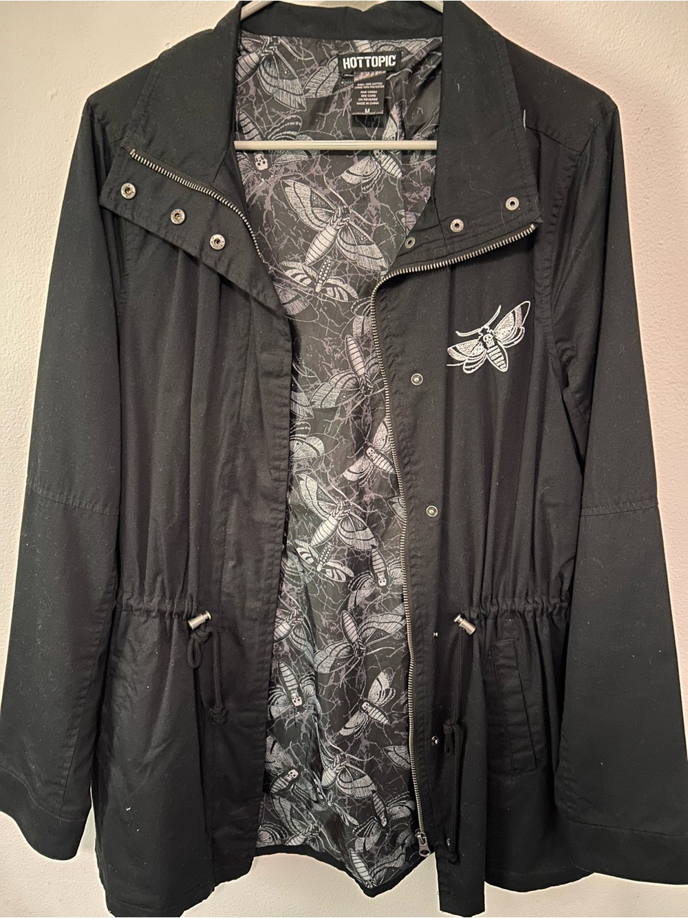 Hot Topic Black Utility Jacket with Moth Lining
